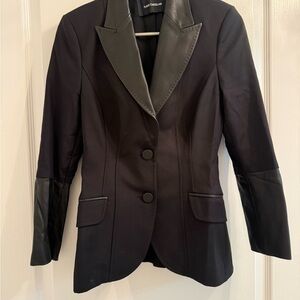 Elie Tahari Black Blazer with Leather Trim